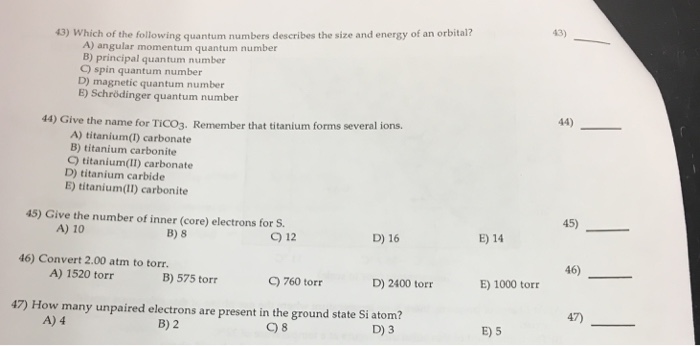 Solved 43) 43) Which Of The Following Quantum Numbers Des