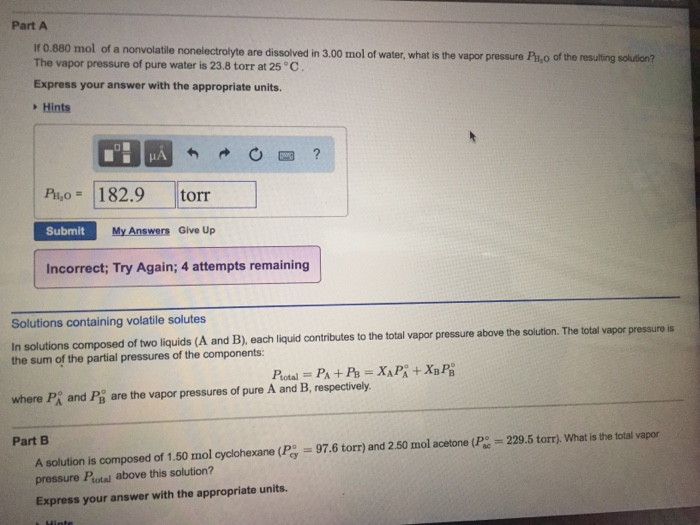 Solved If 0 0 Mol Of A Nonvolatile Nonelectrolyte Are D Chegg Com