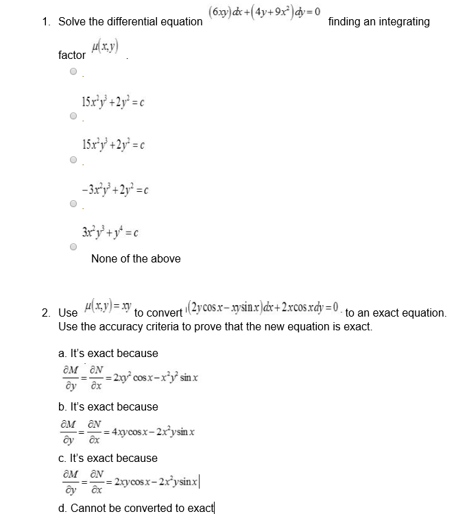 Solved 1 Solve The Differential Equation Finding An Inte Chegg Com