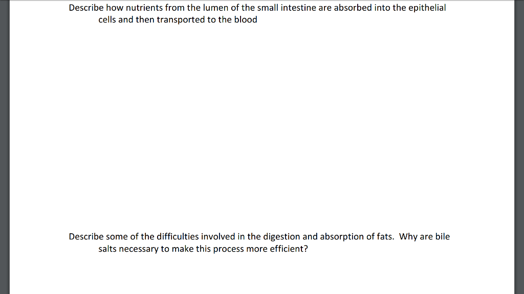 Solved Describe How Nutrients From The Lumen Of The Small Chegg Com