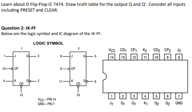Solved: Learn About D Flip-Flop IC 7474. Draw Truth Table ...