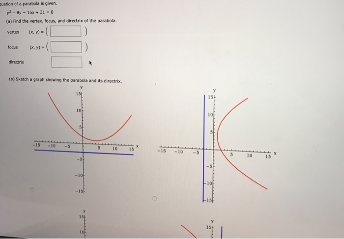 Solved Quation Of A Parabola Is Given Y2 8y 15x 31 0 A Chegg Com