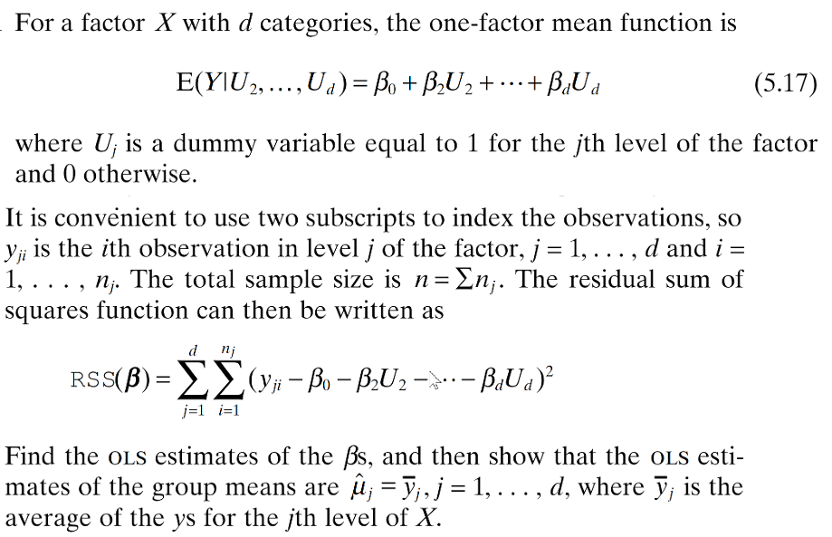 For A Factor X With D Categories The One Factor Mean Chegg Com