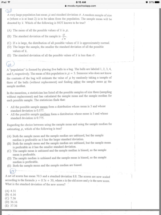 Solved A Very Large Population Has Mean Mu And Standard D Chegg Com