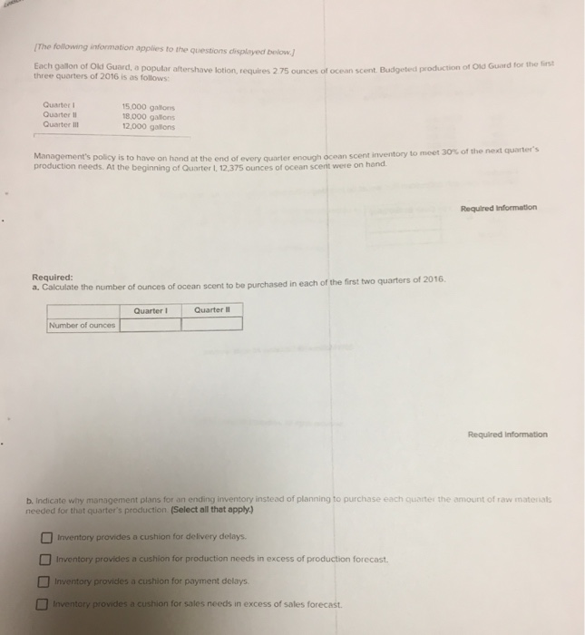 Solved The Following Information Applies To The Questions Chegg Com