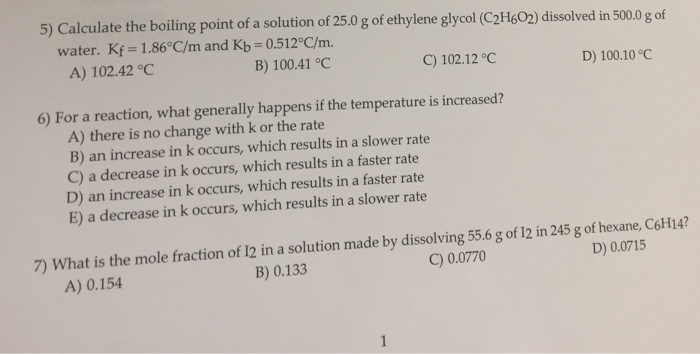 Solved Calculate The Boiling Point Of A Solution Of 25 0 Chegg Com