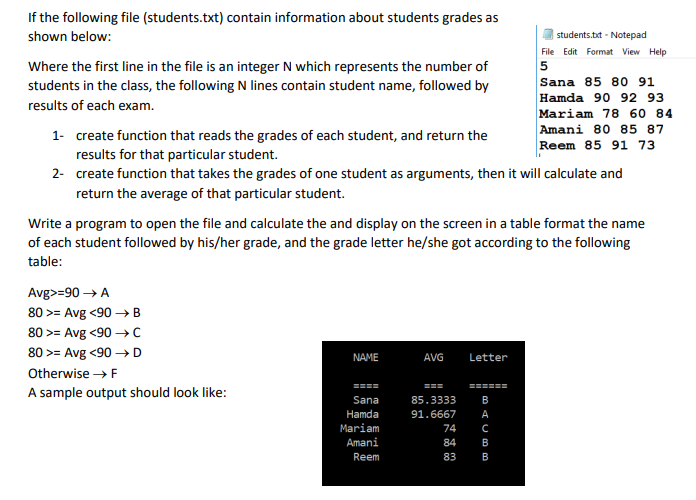 If the following file (students.txt) contain information about students grades as shown below: students-txt . Notepad File Ed