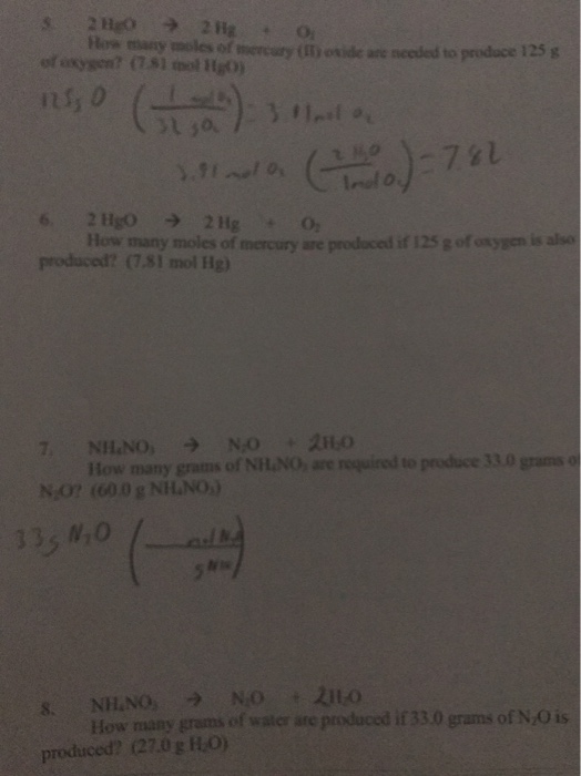 Solved How Many Moles Of Mercury B Oside Are Needed To Chegg Com