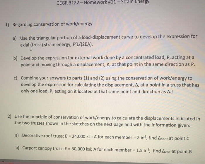 Solved Cegr 3122 Homework 11 Strain Energy 1 Regarding
