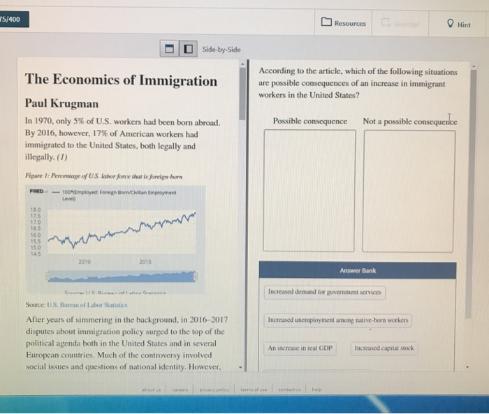 1 5/400 lresources hint | di side-by-side according to the article, which of the following situations the economics of immigr