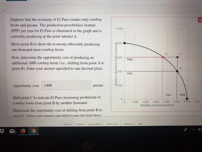 Suppose that the economy of el paso creates only cowboy boots and pecans. the production possibilities frontier (ppf) per yea