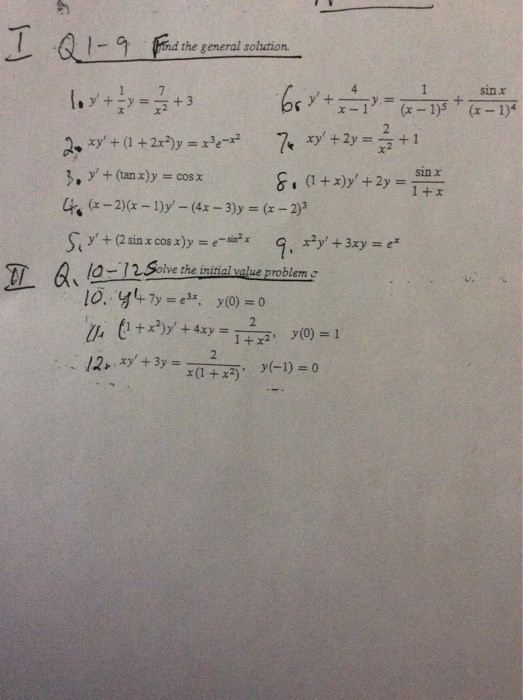 Solved Find The General Solution Y 1 X Y 7 X 2 3 Chegg Com