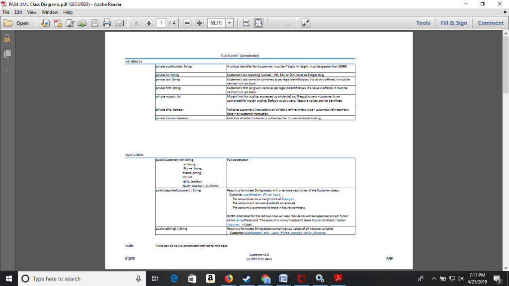 PA04 UML Class Diagrams.pdf (SECURED) - Adobe Reader File Edit View Window Help Tools Fill 8 Sign Comment 68.3% |- unive iden