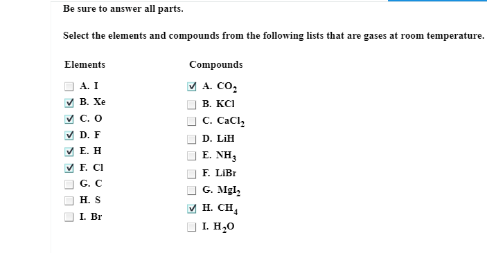 Solved Select The Elements And Compounds From The Followi