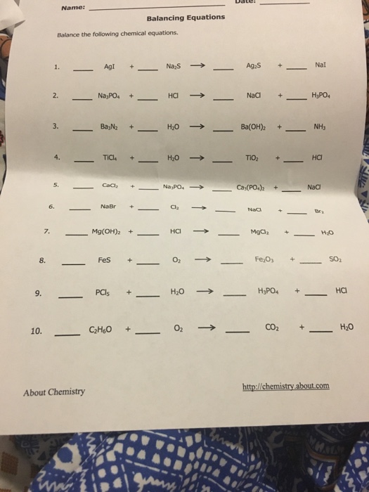 Balancing Equations Practice Problems I Balance Chegg Com