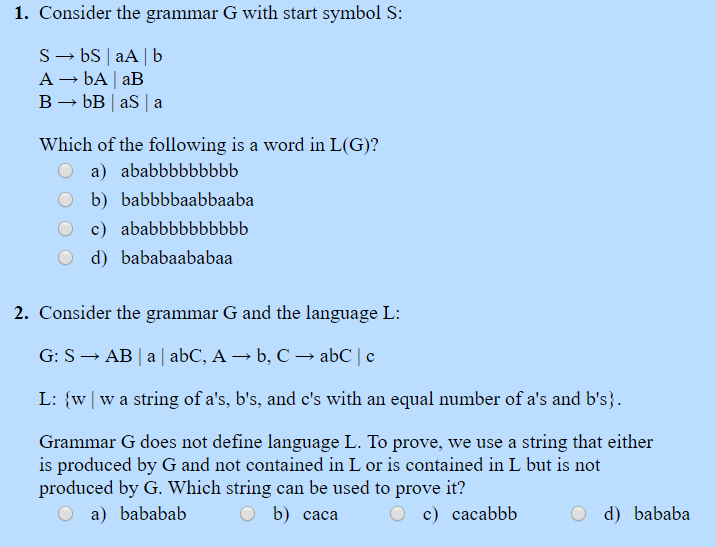 Solved 9 Consider The Grammars Describe The Language Of Chegg Com