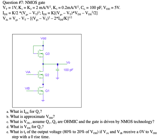 Question 7 Nmos Gate V 1 V Ki K 2 M A V K Chegg Com