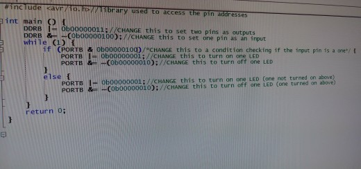 #include <av r/1o.ro//norary used to access the pinaireses int main O t DDRBに0b00000011; //CHANGE DDRB Cobo0000100D/CHANGE th
