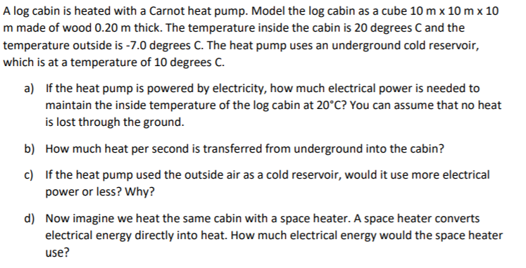 Solved A Log Cabin Is Heated With A Carnot Heat Pump Mod