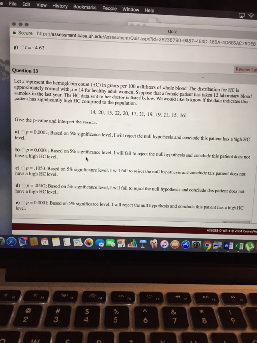Solved Let X Represent The Hemoglobin Count Hc In Grams Chegg Com