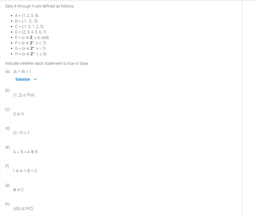 Sets A Through H Are Defined As Follows C 1 1 0 1 2 Chegg Com