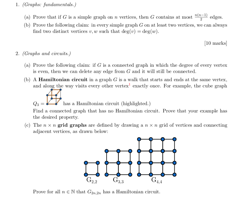 Solved 1 Graphs Fundamentals N N 1 A Prove That If Chegg Com
