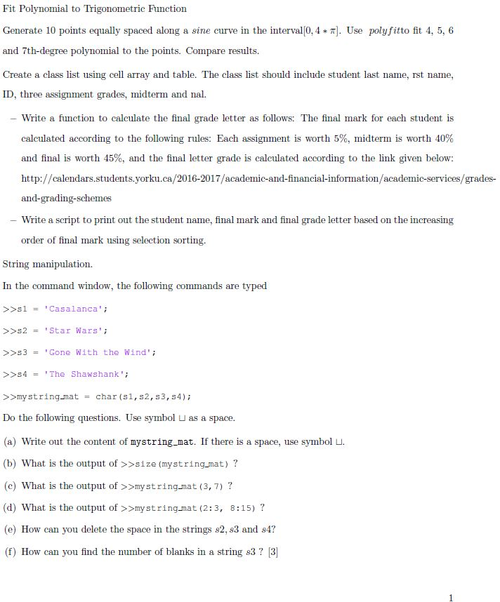 Fit Polynomial To Trigonometrie Function Generate Chegg Com