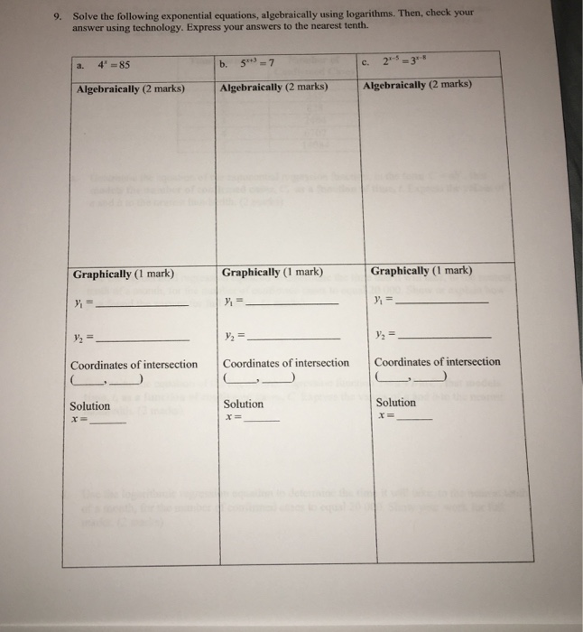 Solving exponential equations worksheet answers picture