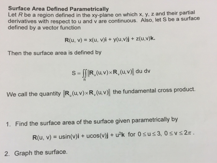 Solved Surface Area Defined Parametrically Let R Be A Reg Chegg Com