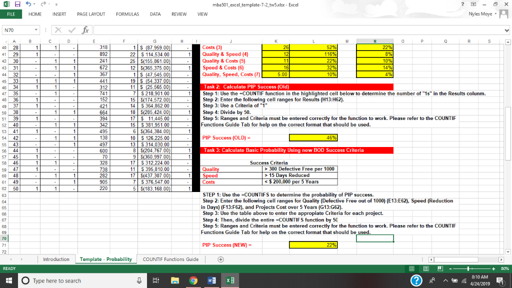 8 Mba501 Excel Template 7 2 Tw5xlsx Excel Nyles Moye Chegg 