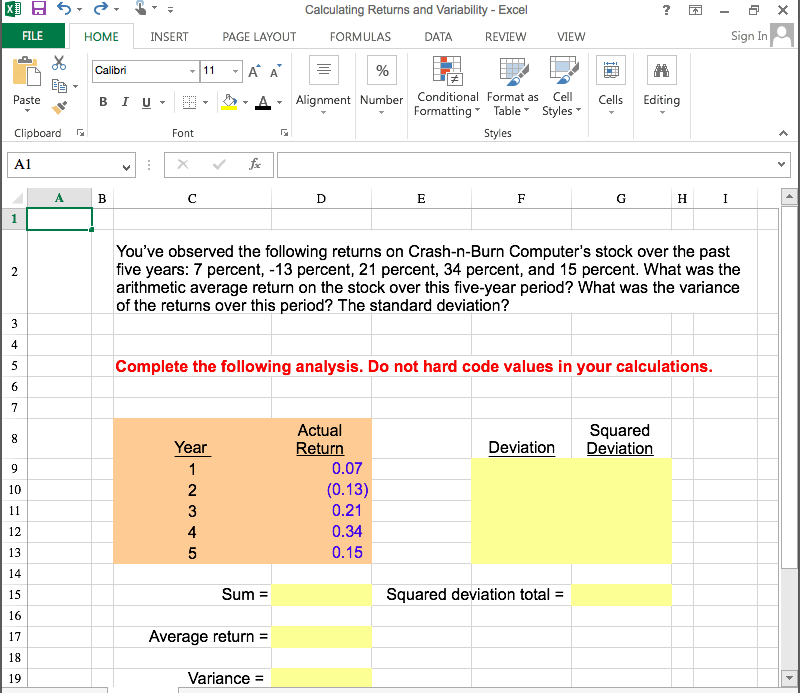 Solved Calculate The Arithmetic Average Return The Varia Chegg Com