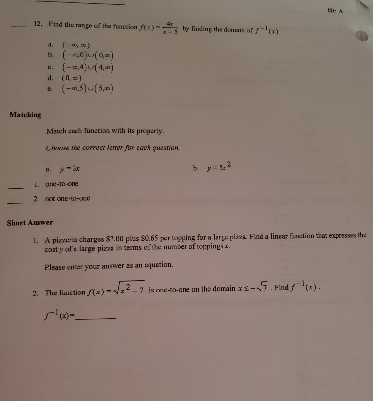 Solved Id A 12 Find The Range Of The Function X By Find Chegg Com