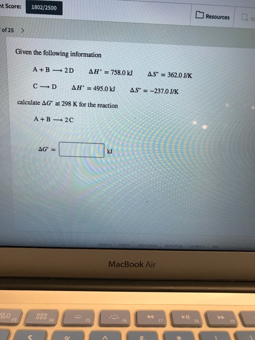 Solved Given The Following Information A B 2dd𝐻 758 0 Kj Chegg Com