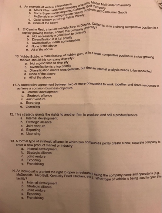 Solved An Example Of Vertical Integration Is A Merck Pha Chegg Com