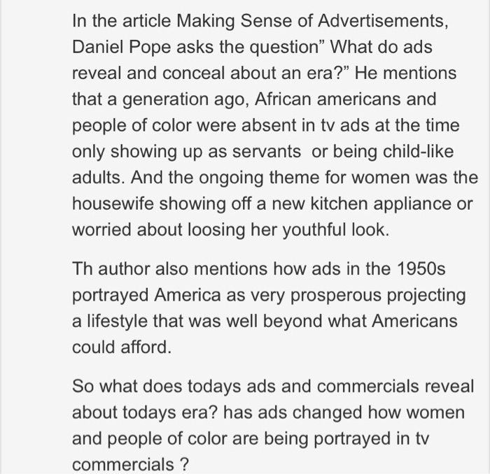 Making Sense Of African American >> Solved In The Article Making Sense Of Advertisements Dan Making Sense Of African American >> Solved In The Article Making Sense Of Advertisements Dan