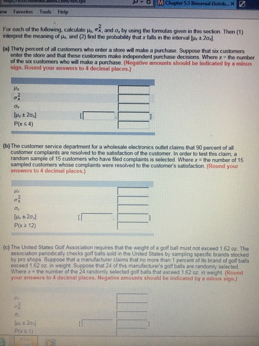 Solved For Each Of The Following Calculate Mu X Sigma 2 Chegg Com