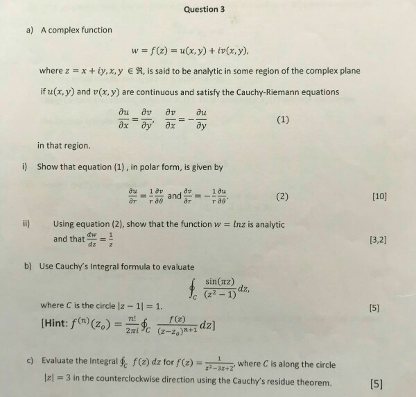 Solved Question 3 A A Complex Function W F Z U X Y Chegg Com