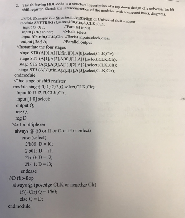 wing HDL code is a structural description of a top down design of a universal for bit er. Sketch the interconnection of the m