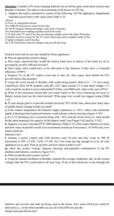 Solved: Question:Consider A PV Array Charging Batteries Fo  