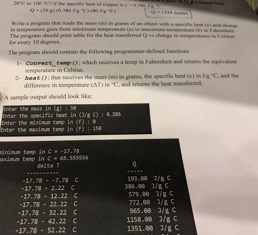 Solved In C Language Start With Include Int Main Heat Chegg Com
