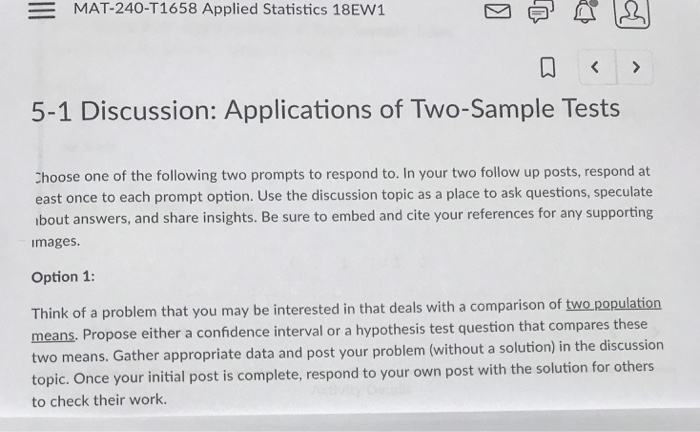 Solved Mat 240 T1658 Applied Statistics 18ew1 5 1 Discuss