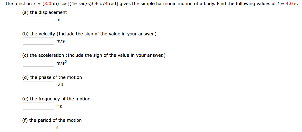 The Function X 3 0 M Cos 4p Rad S T P 4 Rad Chegg Com