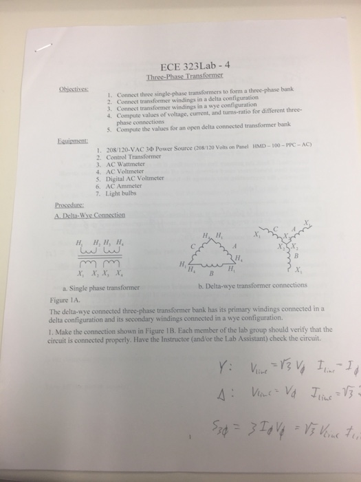 Solved Ece 323lab 4 Three Phase Transformer Connect Three Chegg Com