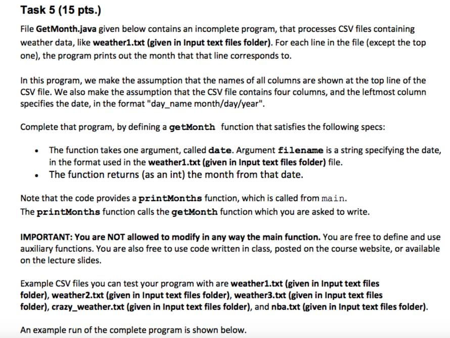 Modification Wheelbase, Task 5 15 Pts File Getmonth Java Given Below Contains An Incomplete, Modification Wheelbase