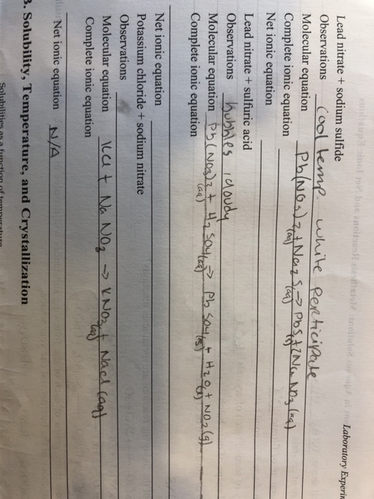 Solved Laboratory Experin Lead Nitrate Sodium Sulfide Ob Chegg Com