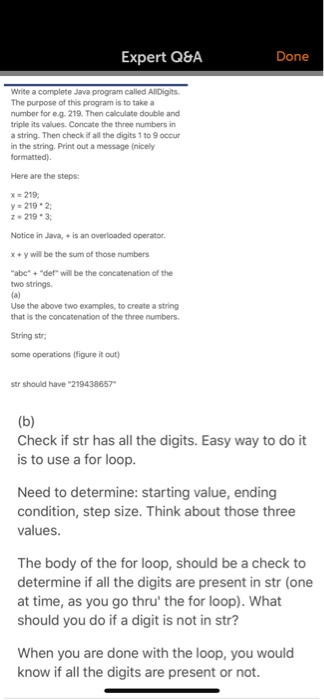 Expert Q&A Done Write a complete Java program called AlDigits. The purpose of this program is to take a number for eg. 219. T