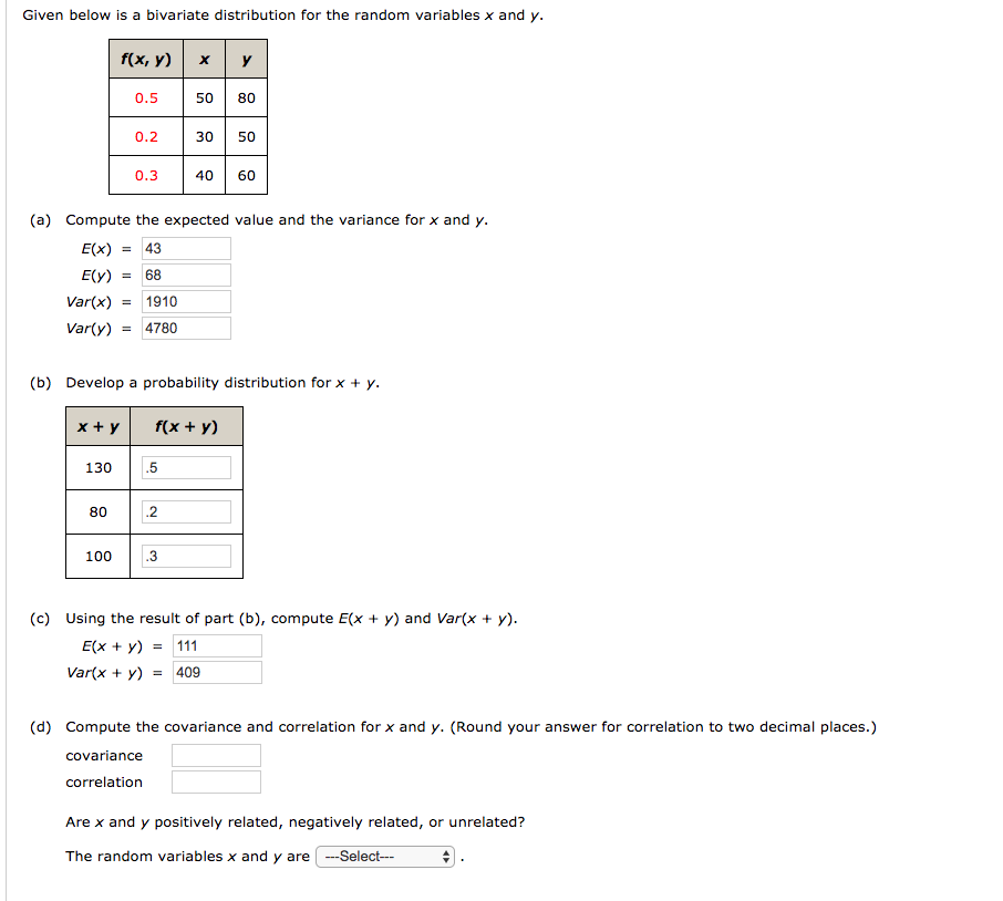 Solved Given Below Is A Bivariate Distribution For The Ra Chegg Com