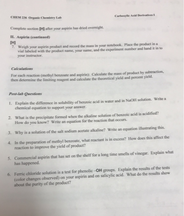 Experiment 19 Carboxylic Acids And Derivatives I Chegg 