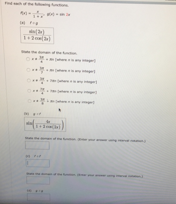 Solved Find Each Of The Following Functions F X 1 G X Chegg Com