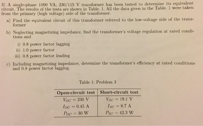 Solved: A Single-phase 1000 VA, 230/115 V Transformer Has ...